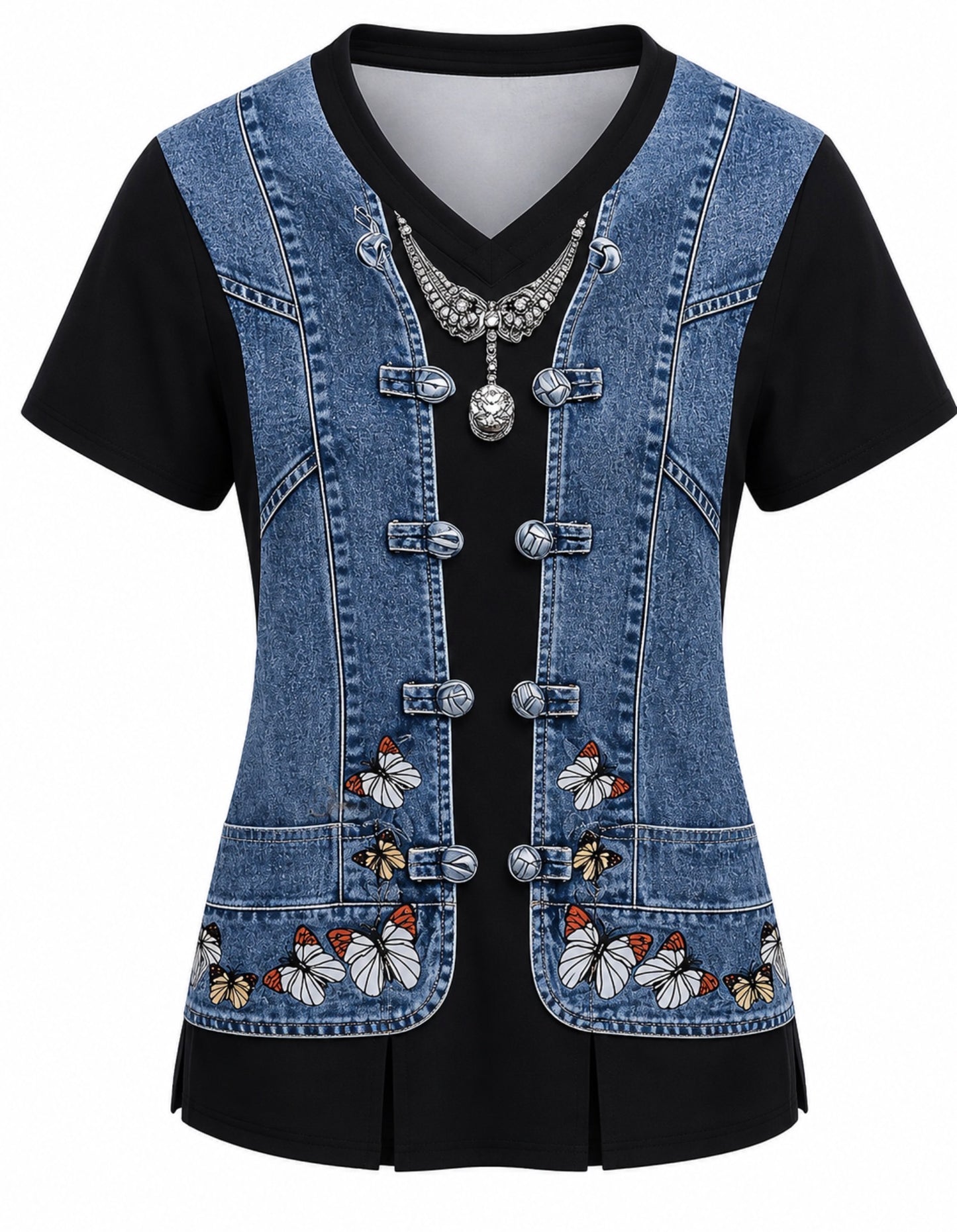 Denim Stretch Scrub Top