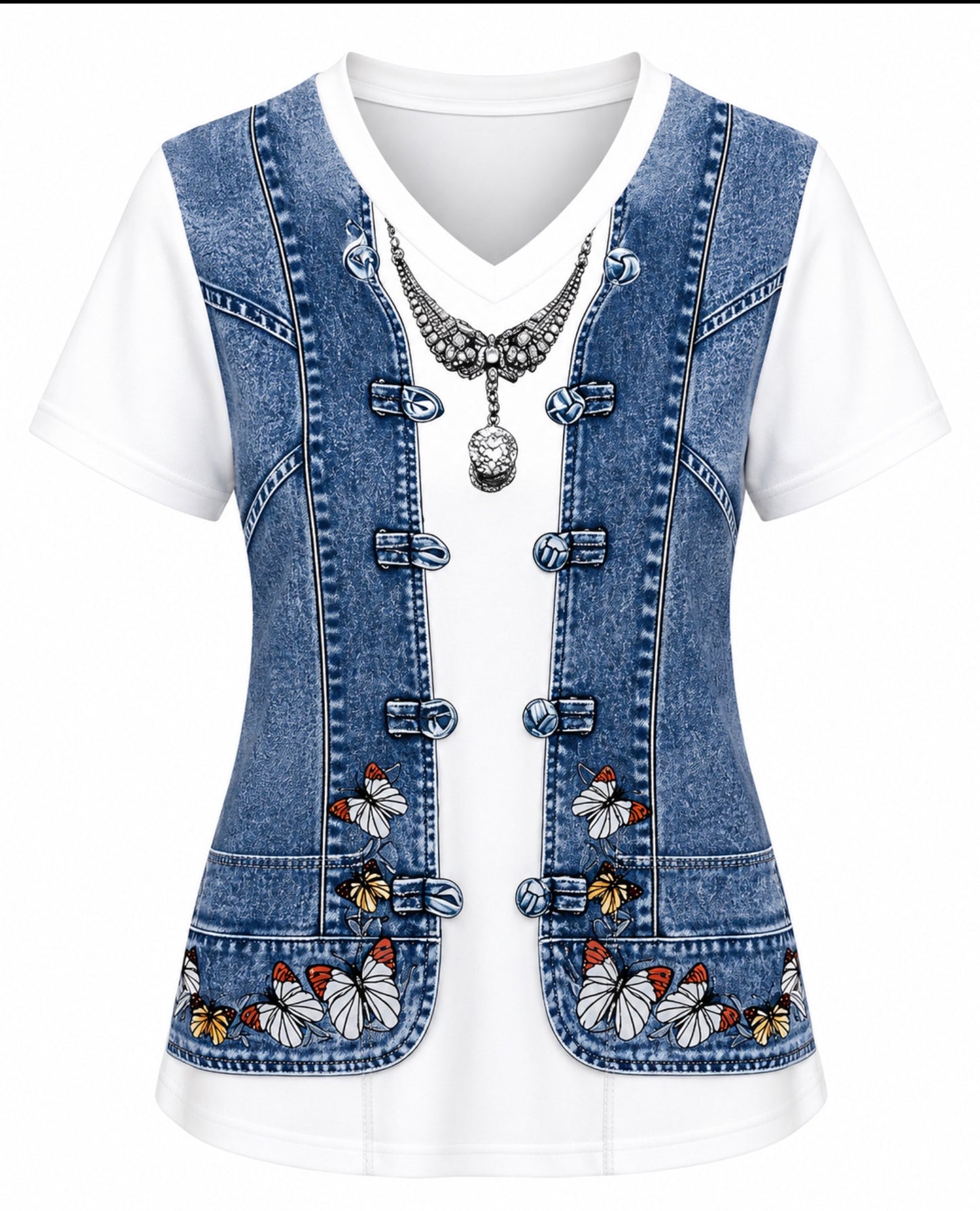 Denim Stretch Scrub Top - White only TOP